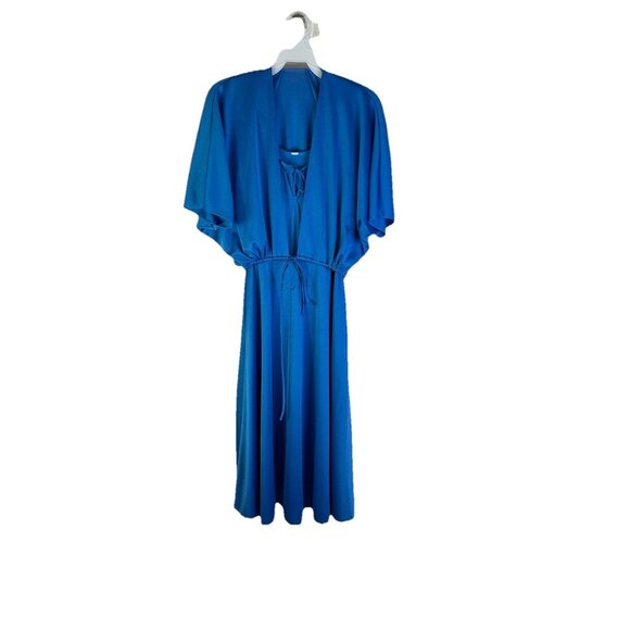 Vintage 70s Blue Bolero Batwing Jacket Dress Set Cottagecore - Picture 1 of 10
